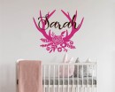 Personalized Floral Antler Antlers Name Wall Decal